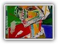 PINTURA_ESPANOLA._ARTE_CONTEMPORANEO.-merello.-retrato de mujer con turbante amarillo (73x54 cm) mix media on table 